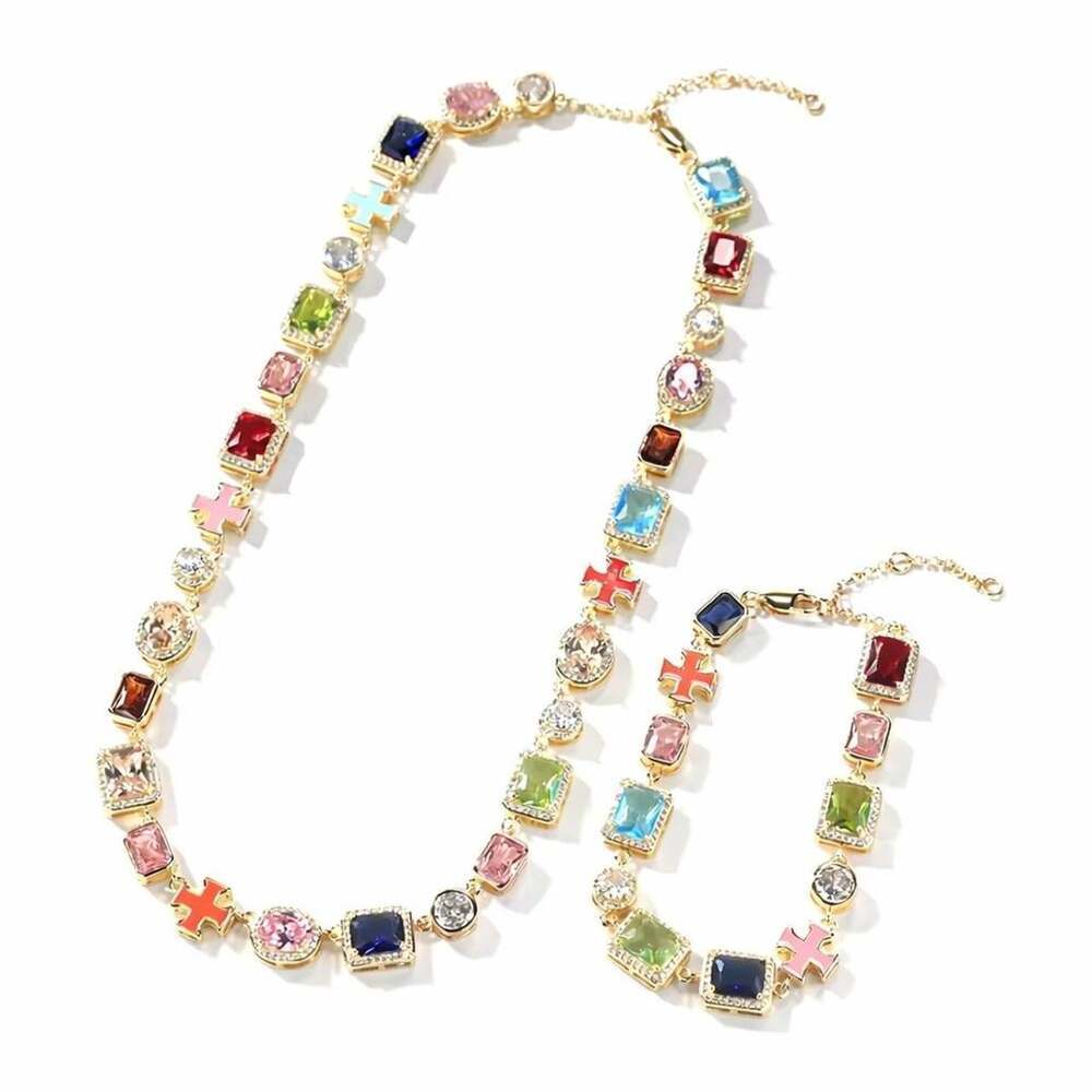 Multicoloured Gemstone Necklace And Bracelet set 16inch and 7 inch